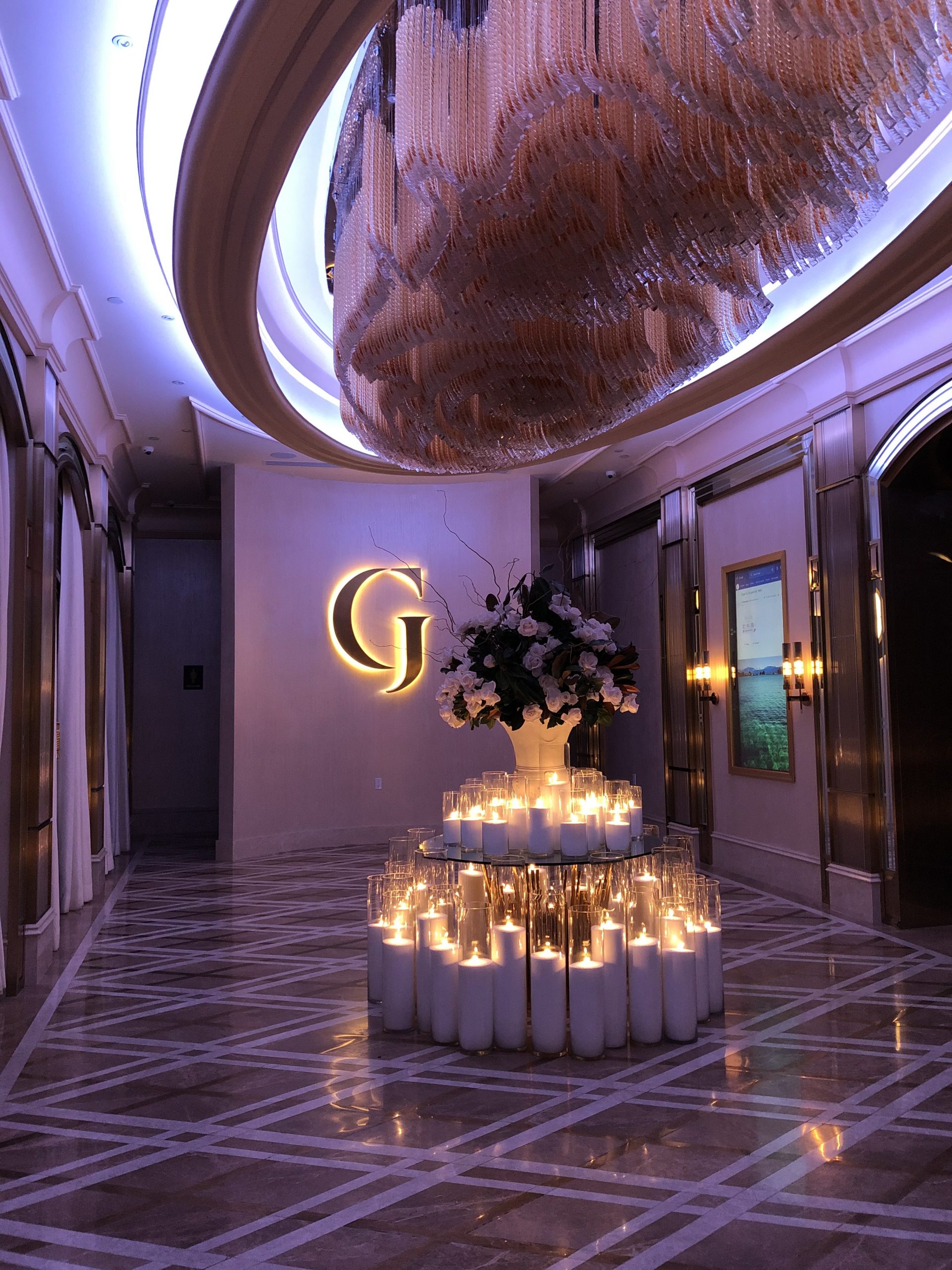 Grand Ballroom entrance with elegant decor, perfect for weddings or corporate events.
