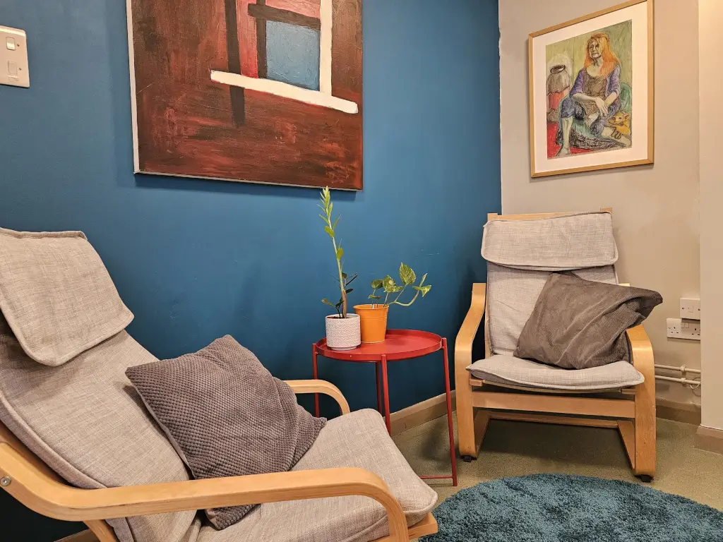 Cozy corner in Giant Basement Space for informal meetings and networking events.