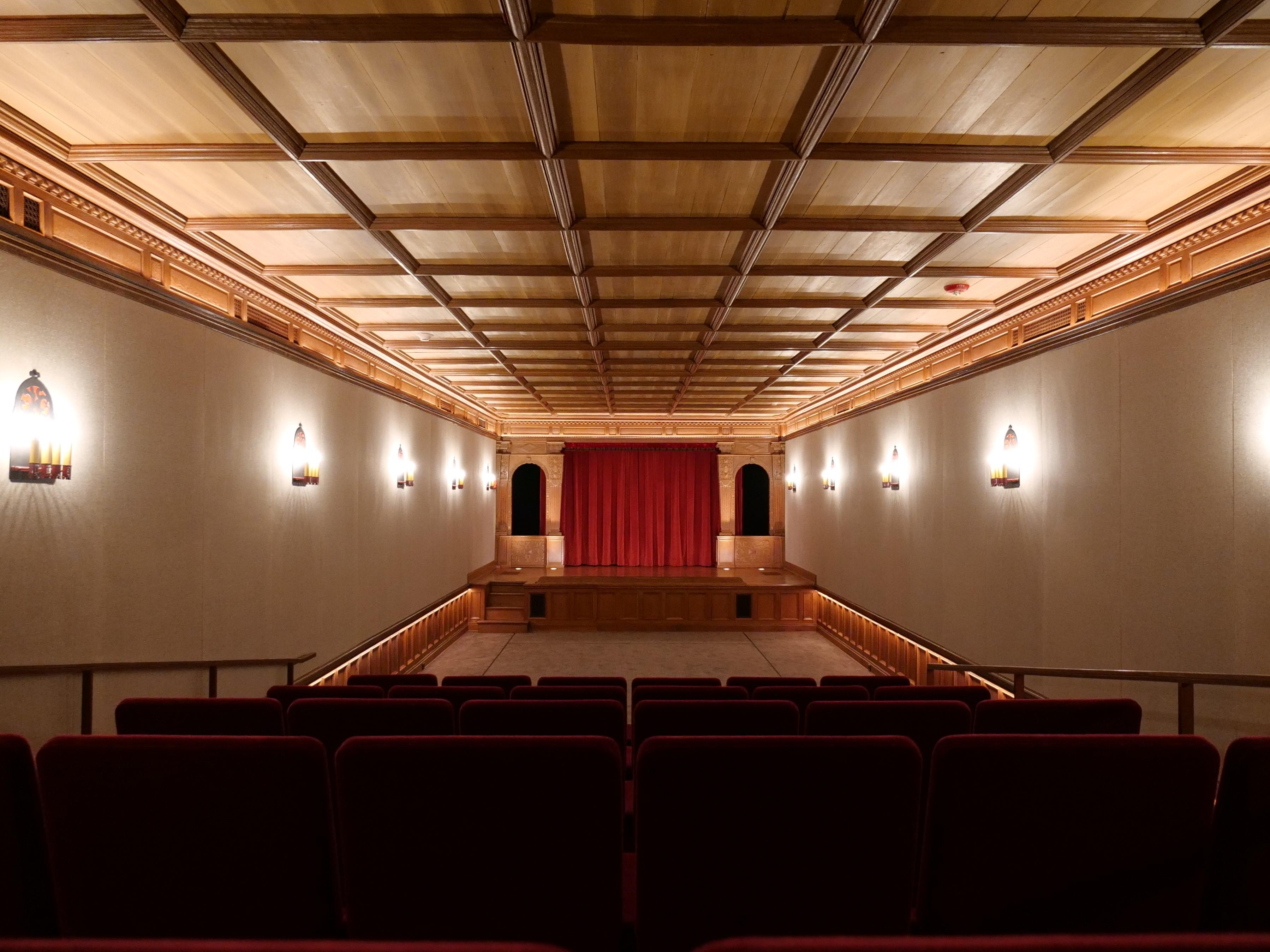 Elegant auditorium in Greystone Mansion, ideal for intimate events and presentations.