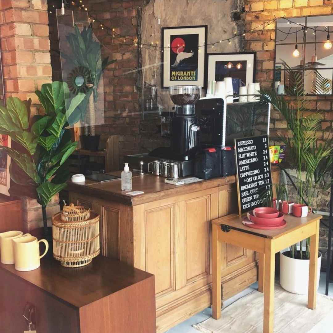 Cozy coffee station at Beechhall Coffee Co. for meetings and events with sleek machine.