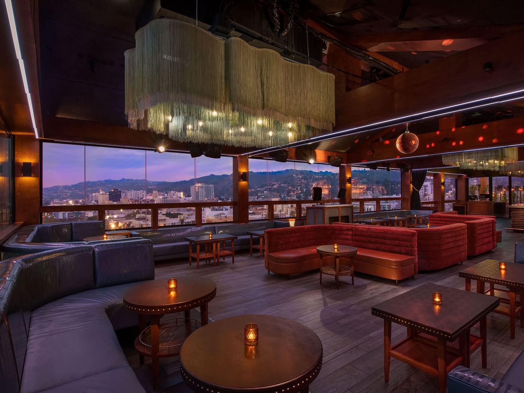 Stylish rooftop lounge with panoramic views, ideal for upscale events and cocktail receptions.