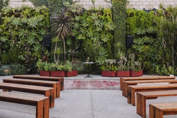 Garden Courtyard at SmogShoppe: lush greenery, ideal for weddings and events.