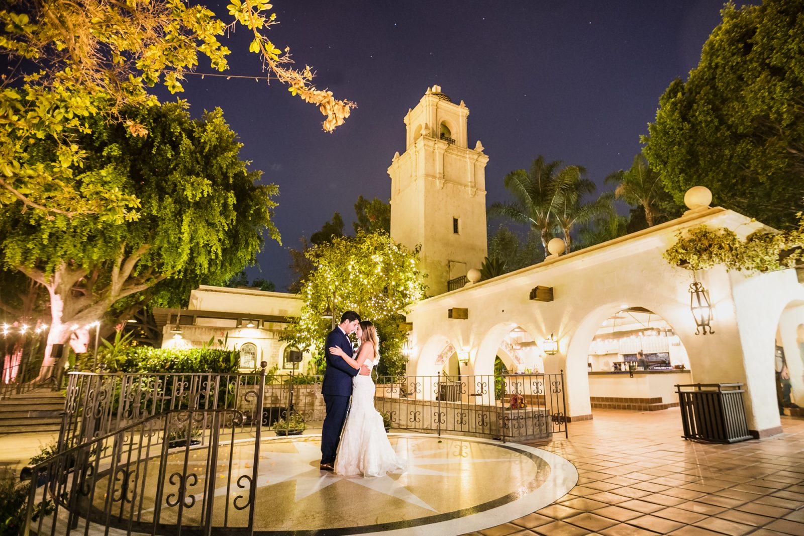 "Outdoor wedding venue at Los Angeles River Center, featuring charming architecture and greenery."