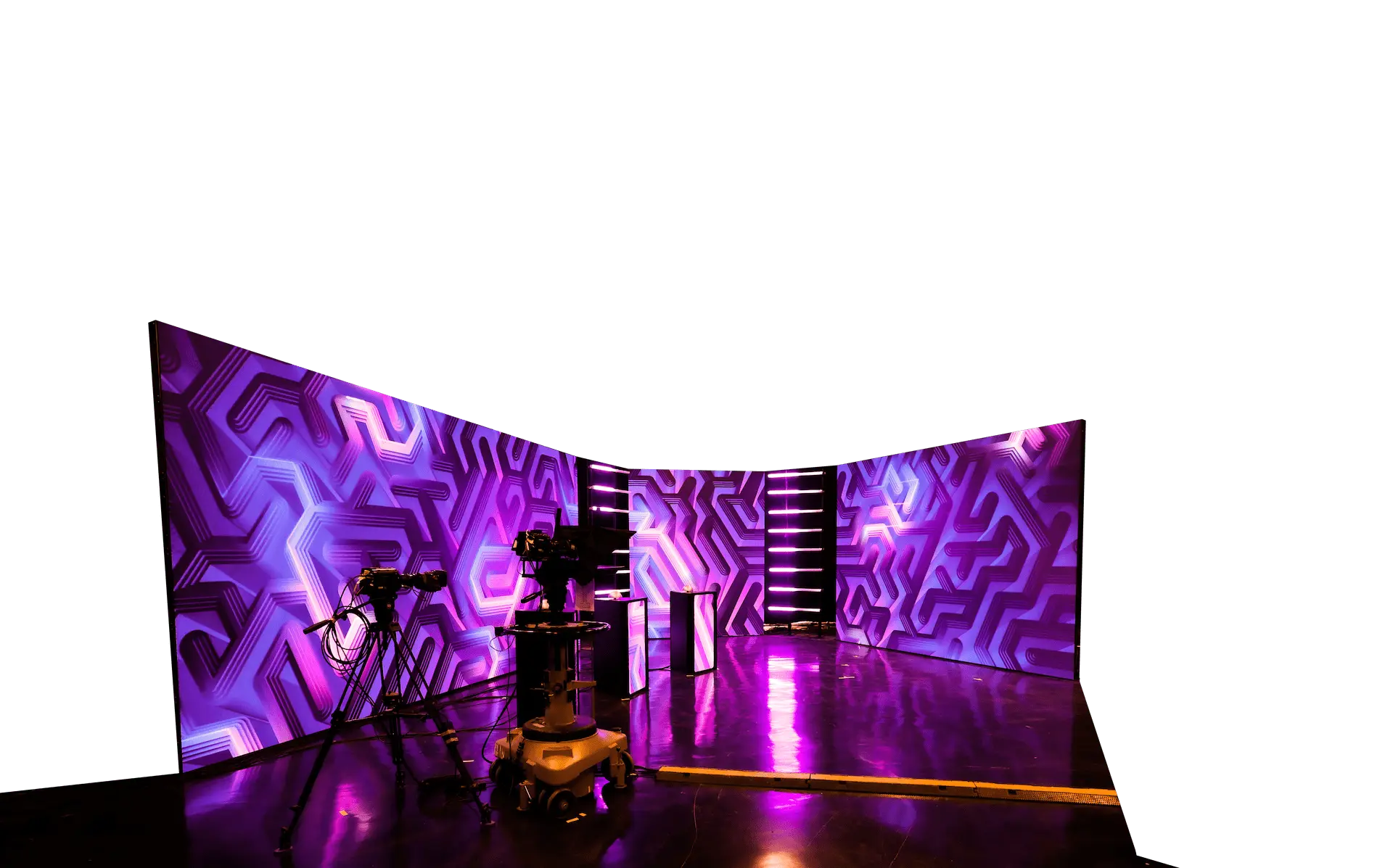 Podcast Room in Box7 with vibrant purple lighting for engaging live events.