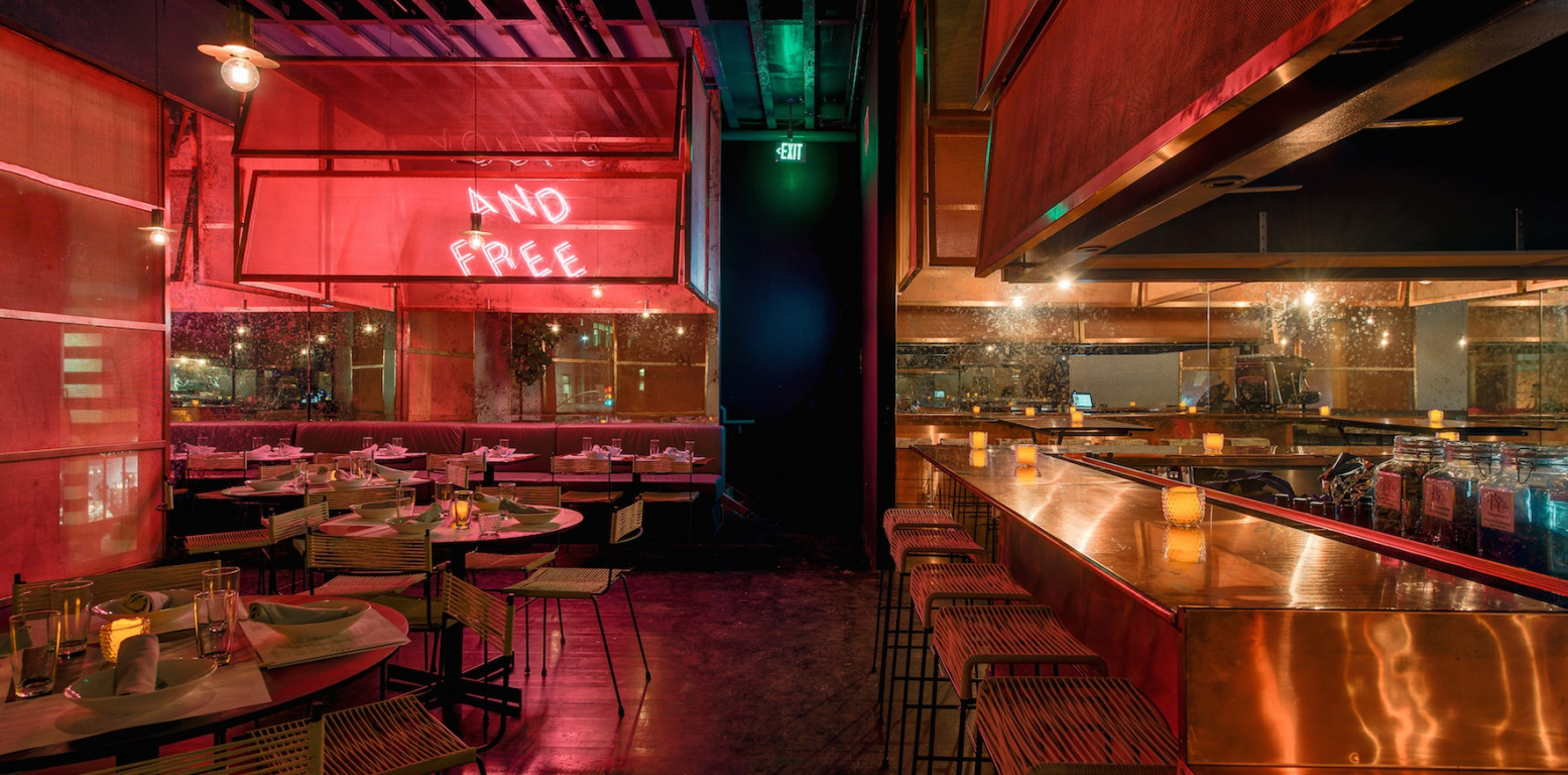 Stylish indoor dining room at E.P. & L.P. for intimate gatherings and networking events.