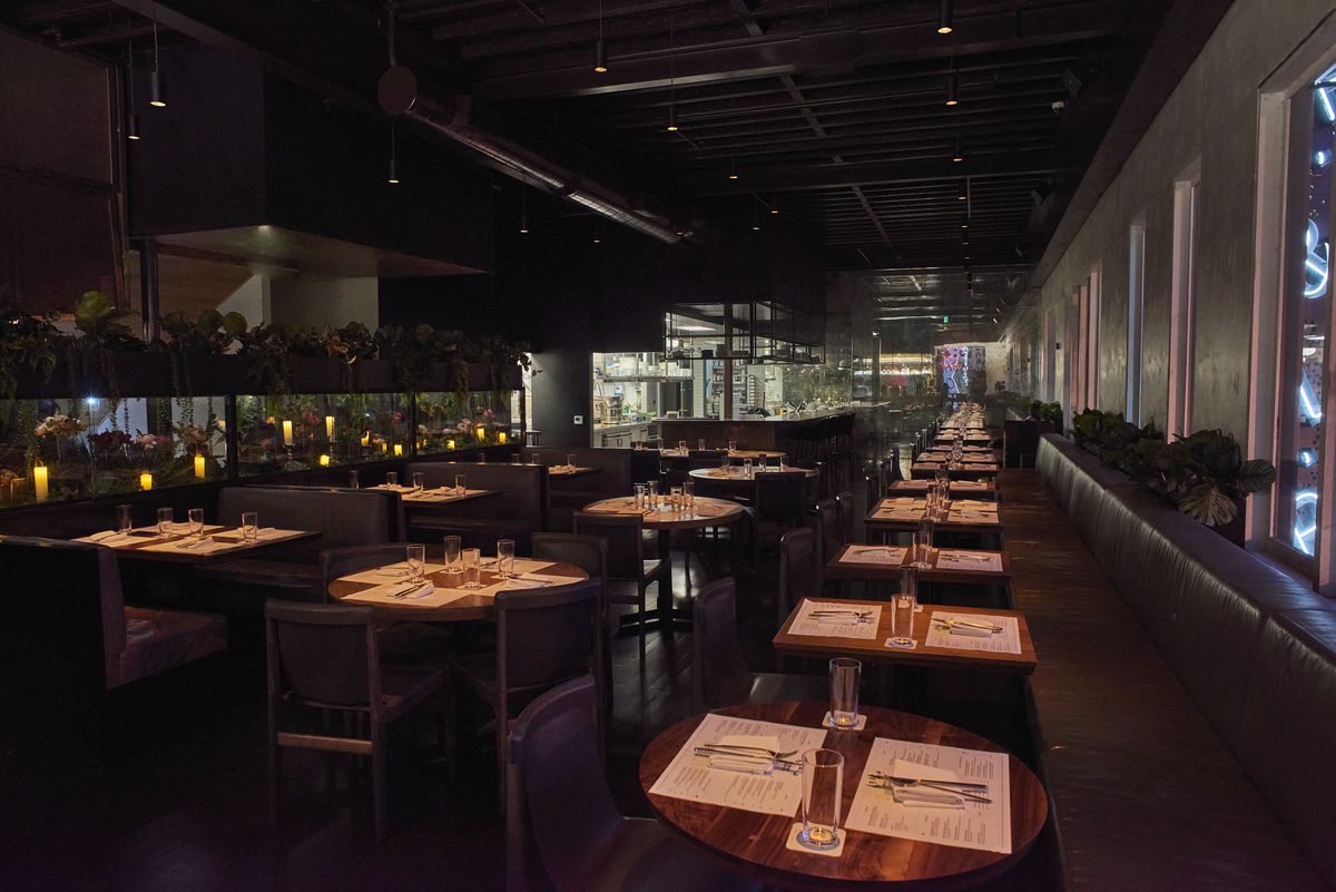 Modern indoor dining room at E.P. & L.P. for intimate gatherings and corporate events.