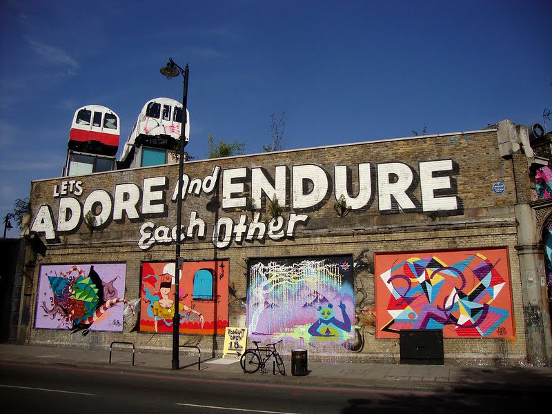 Vibrant mural at Village Underground, ideal for community events and creative workshops.