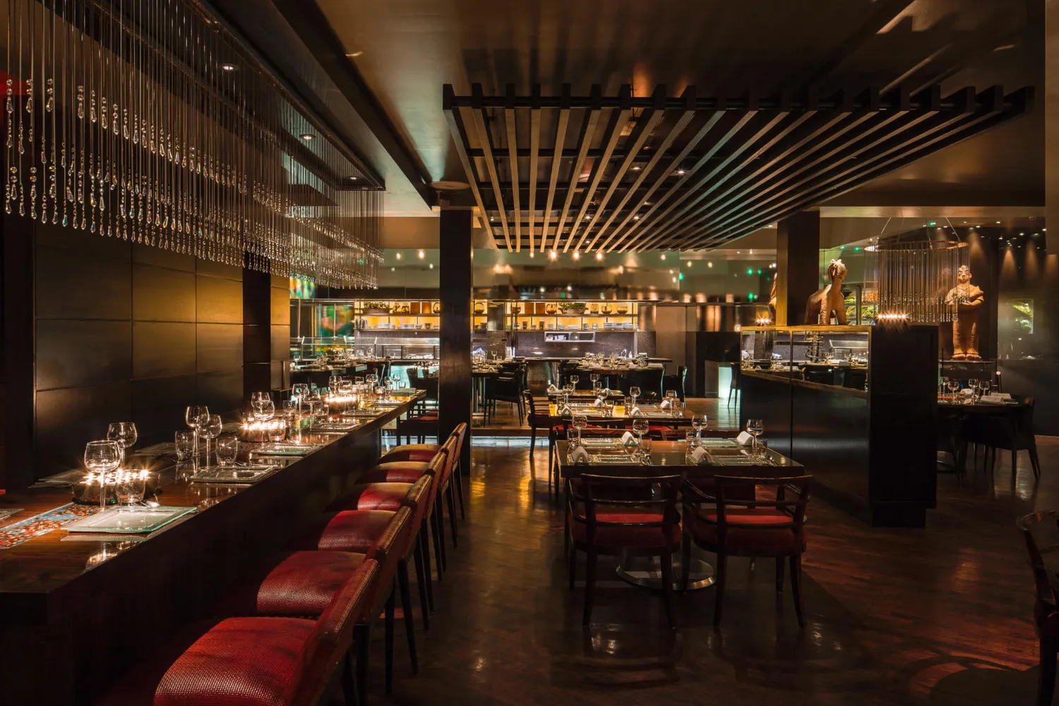 Private dining room at Amaya Grill, elegant decor for upscale events and gatherings.