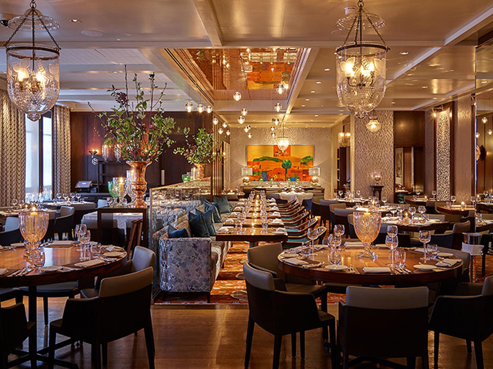 Elegant dining space in Crystal Room, Chutney Mary for upscale events and corporate dinners.