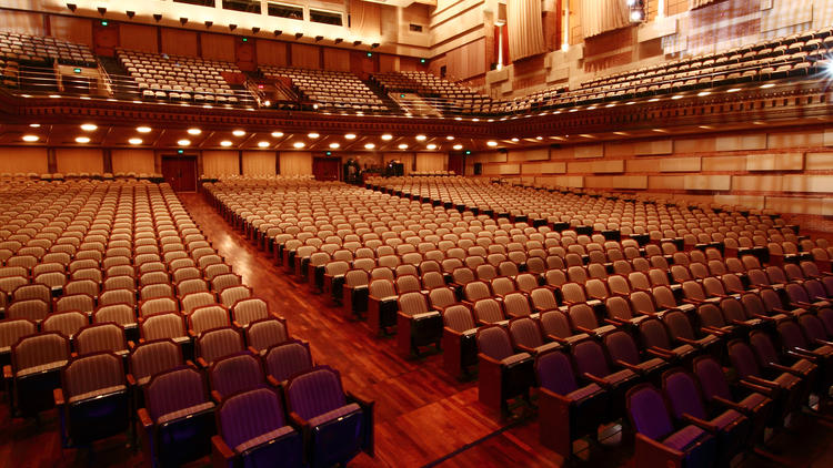 Royce Hall auditorium with tiered seating, ideal for conferences and events.