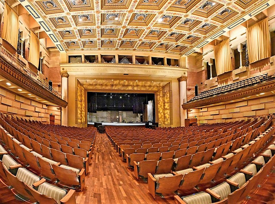 Alt tag: "Royce Hall ceiling, elegant architecture for conferences and performances"