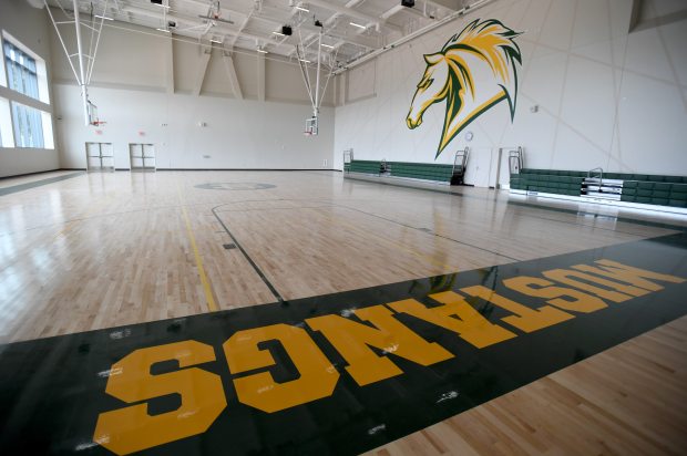 Mira Costa High School gym with polished floors, ideal for sports events and gatherings.