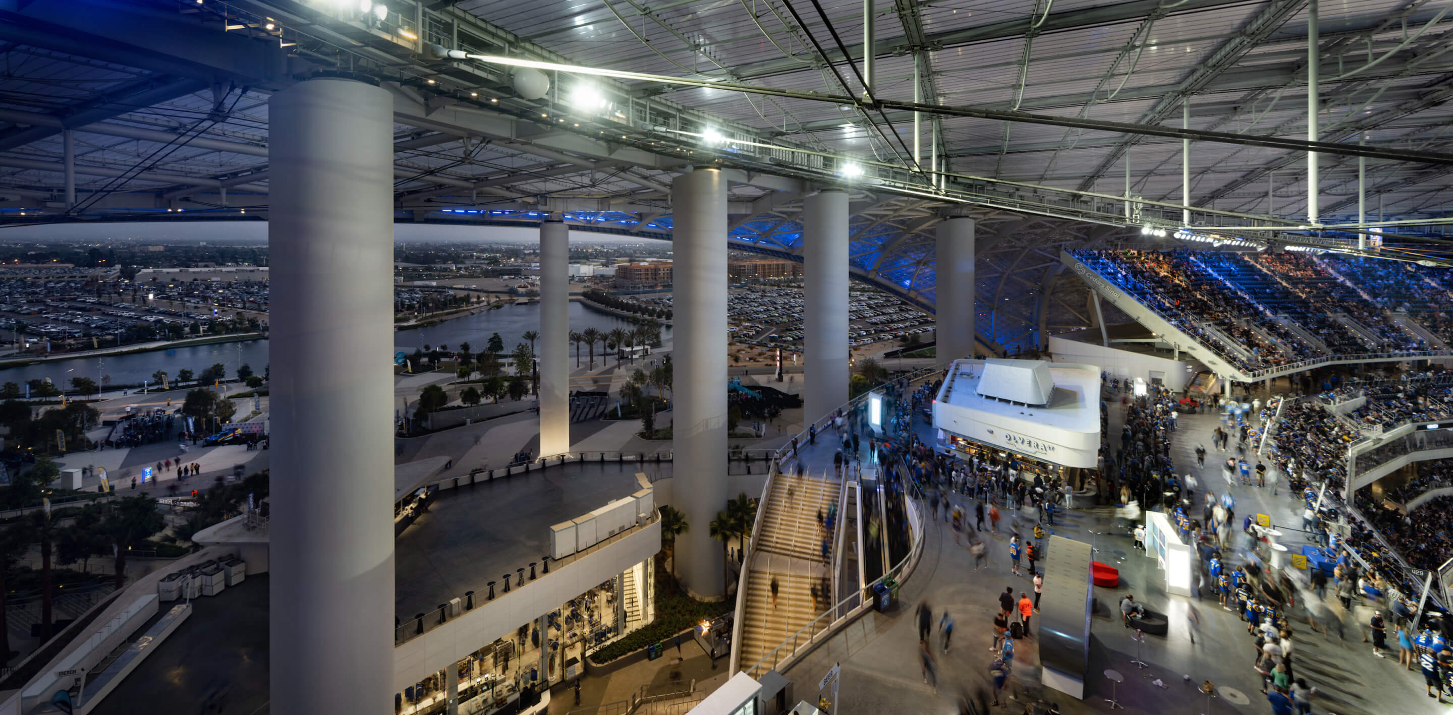 SoFi Stadium Concourse Space: modern venue with high ceiling for events and galas.
