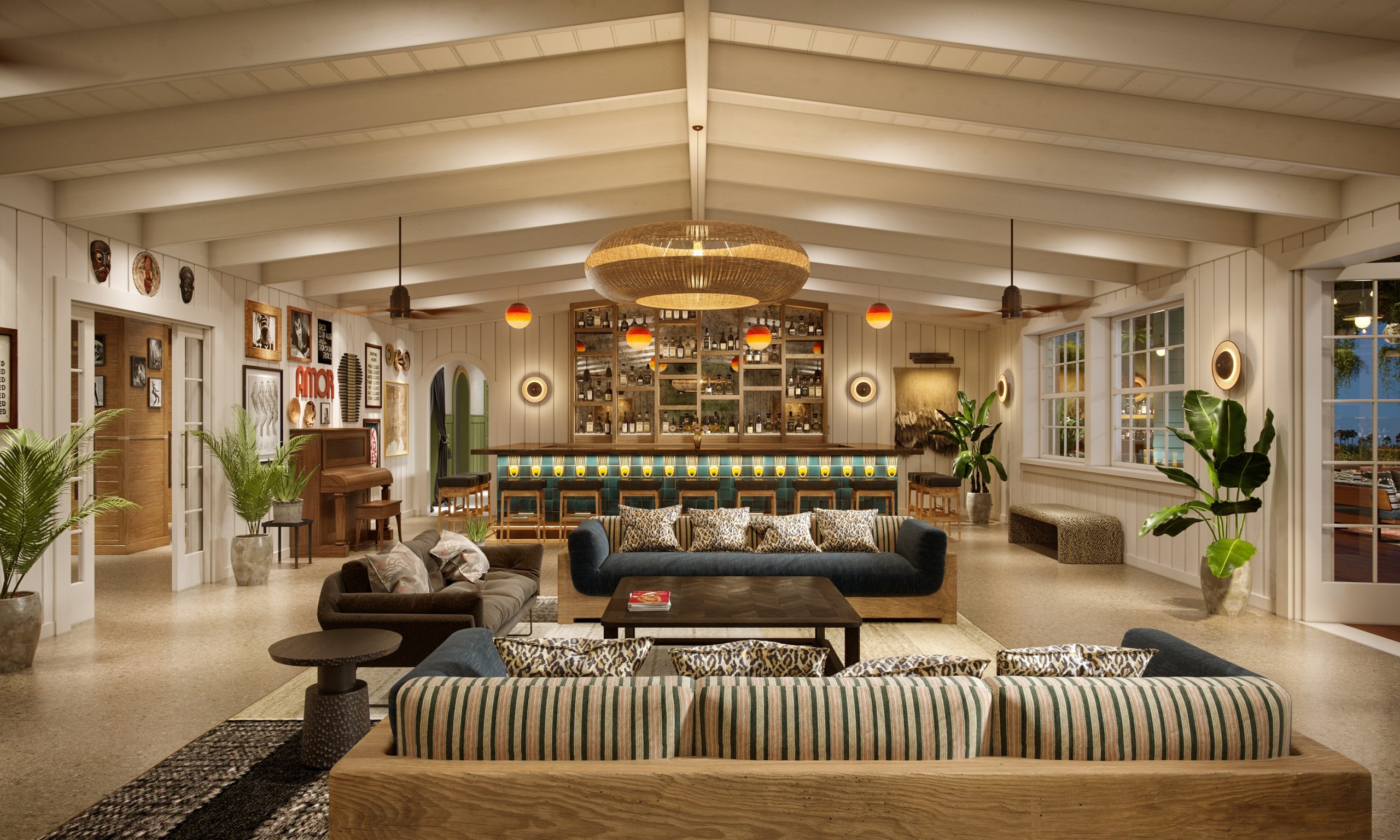 Stylish lounge bar in The Bungalow Long Beach for networking events and meetings.