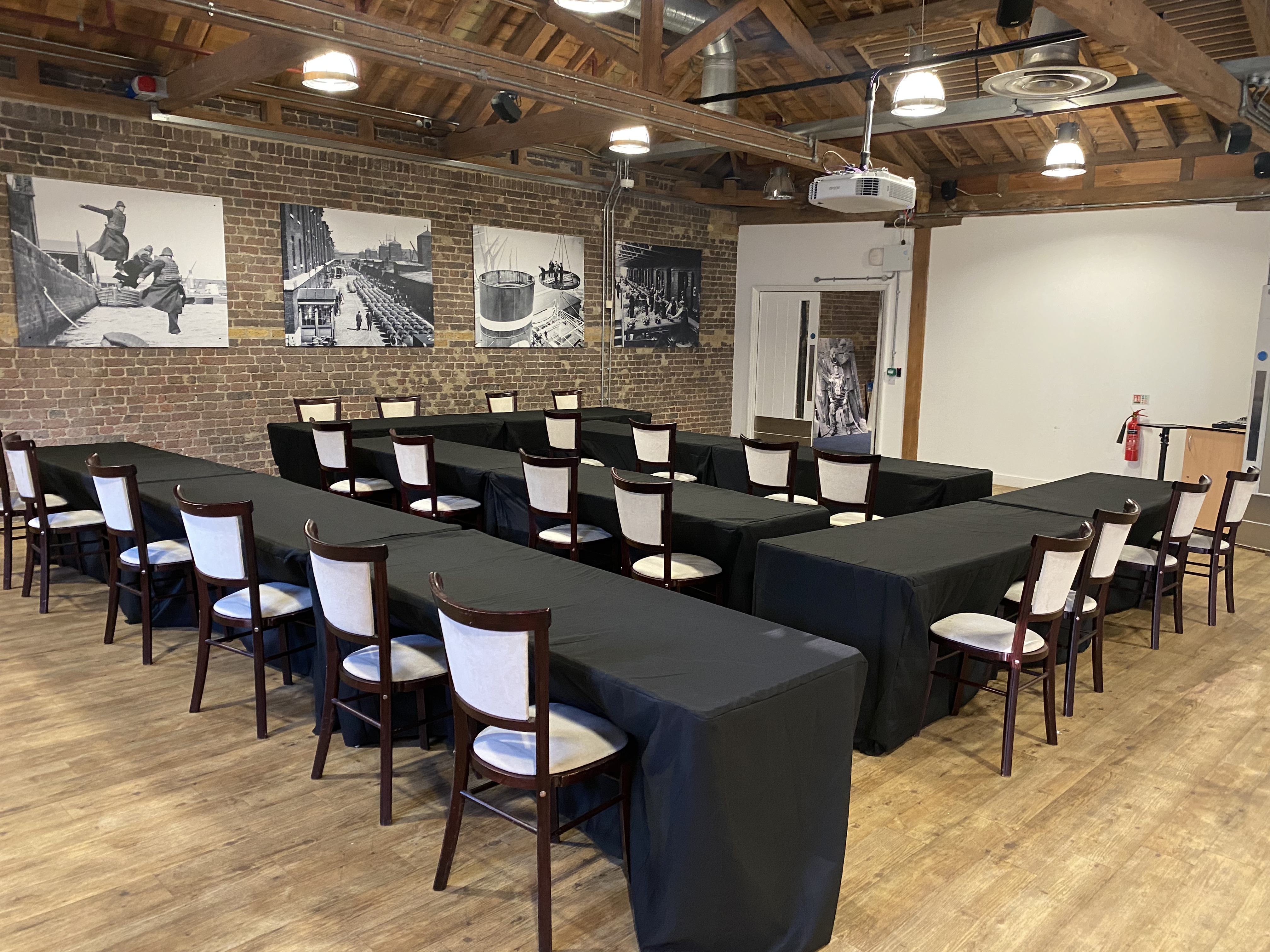 London Docklands event venue, U-shape setup, brickwork