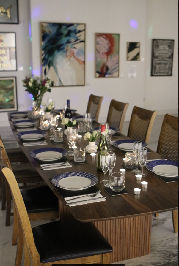 Elegant dining table setup for intimate gatherings or corporate dinners at Brunswick Art Gallery.