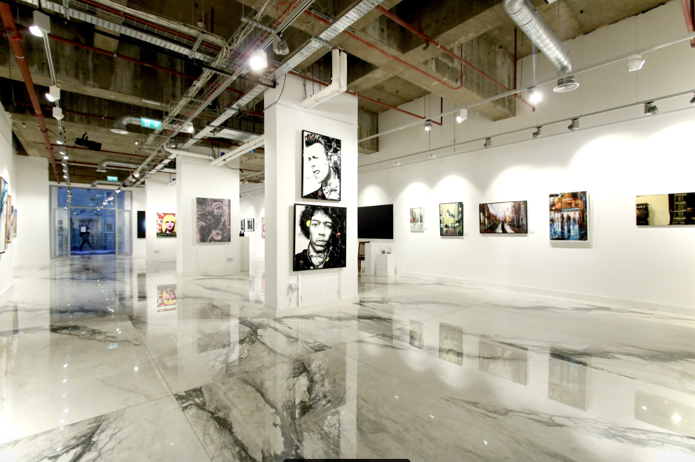 Modern Brunswick Art Gallery with polished marble floors, ideal for art exhibitions and events.