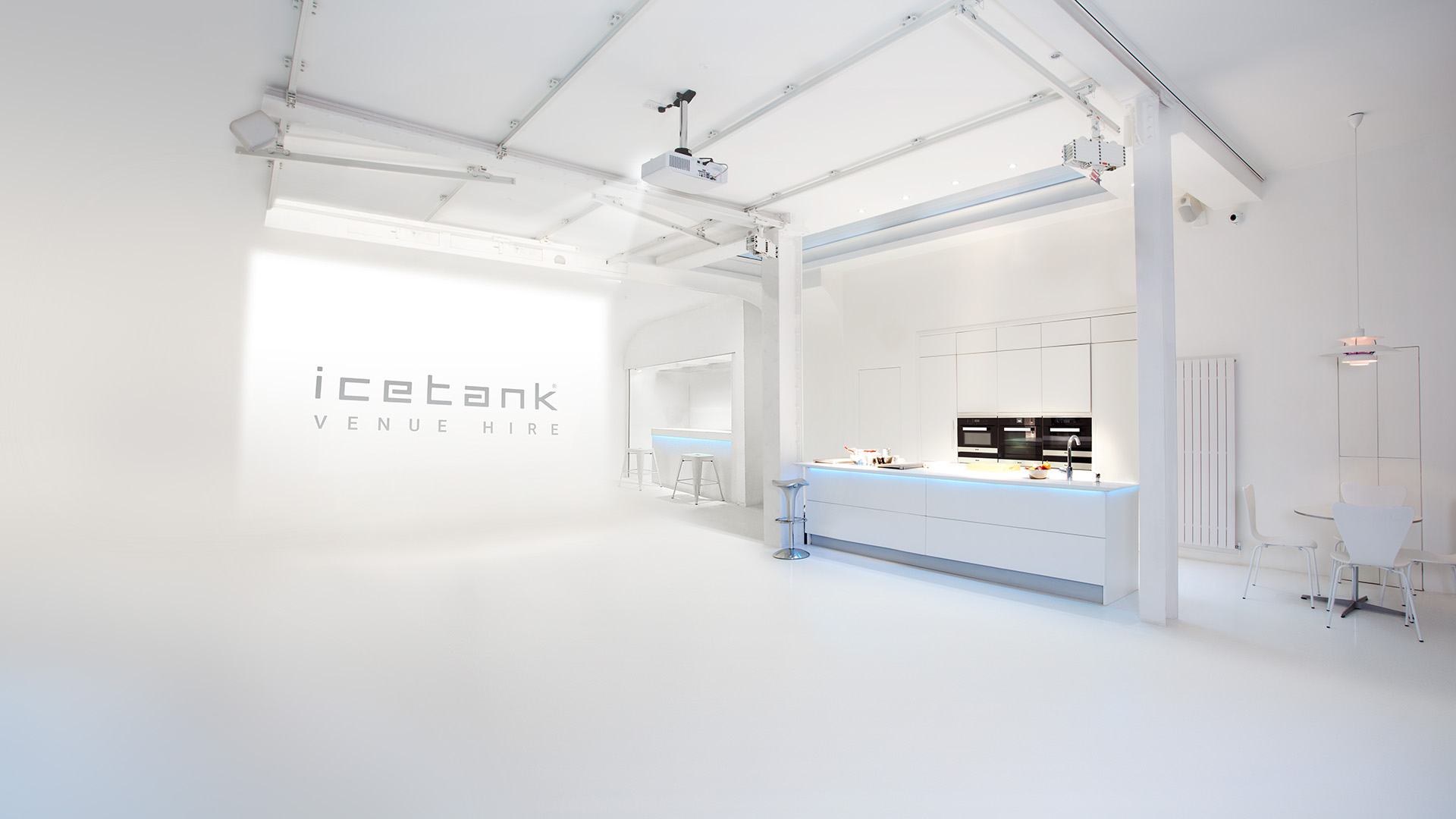 Modern event space in Icetank for product launches and press events.