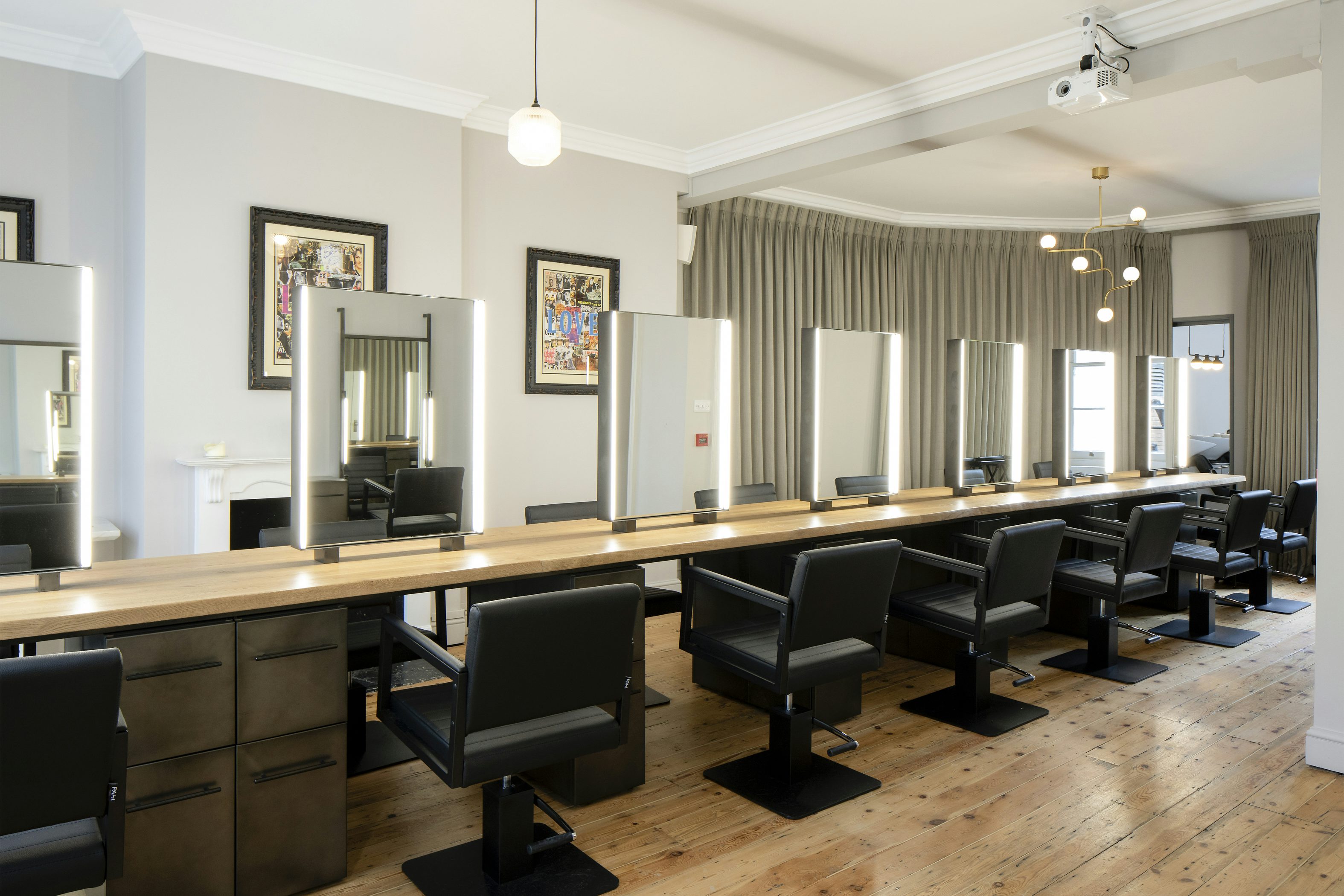 Modern styling stations in The Drawing Room, ideal for events and conferences.