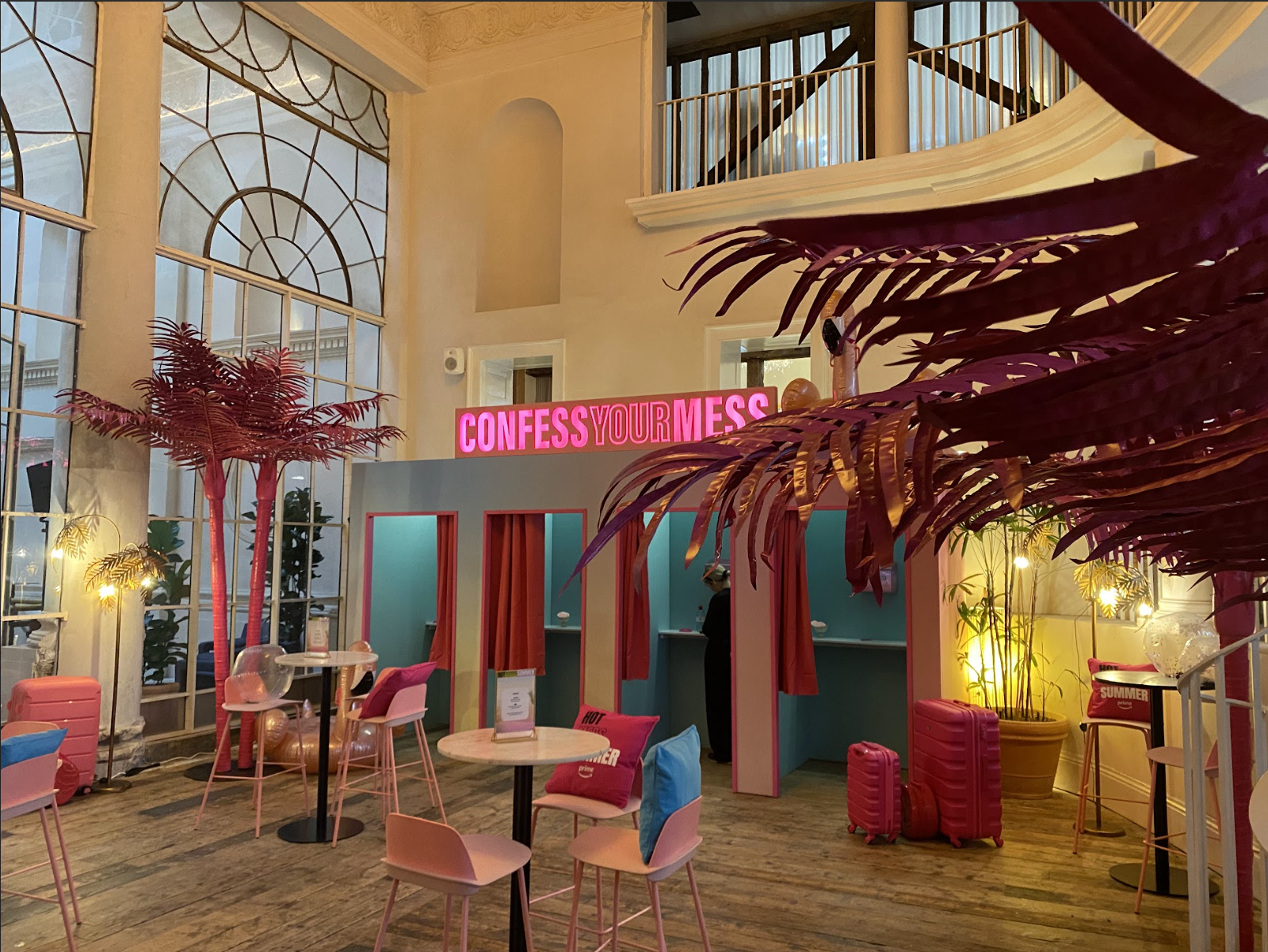 Vibrant Courtroom Bar event space with bold decor for workshops and networking.