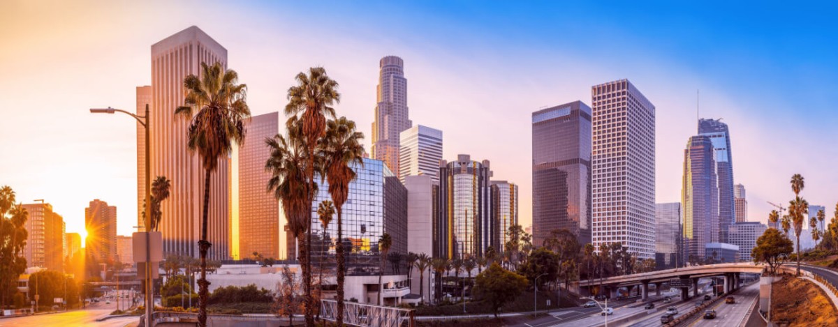 "Suite 1100 in SparkSpaces with LA skyline, ideal for corporate events and conferences."