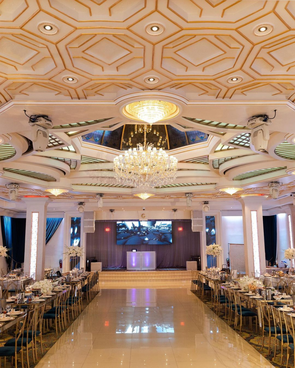 Luxurious Crystal Ballroom with elegant chandelier, ideal for weddings and conferences.