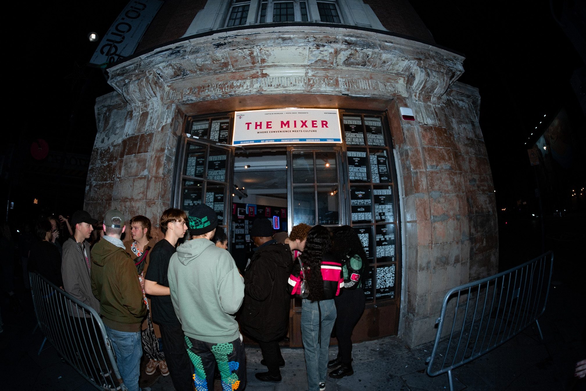 Lively crowd outside The Mixer venue in Kachette Shoreditch, perfect for events.