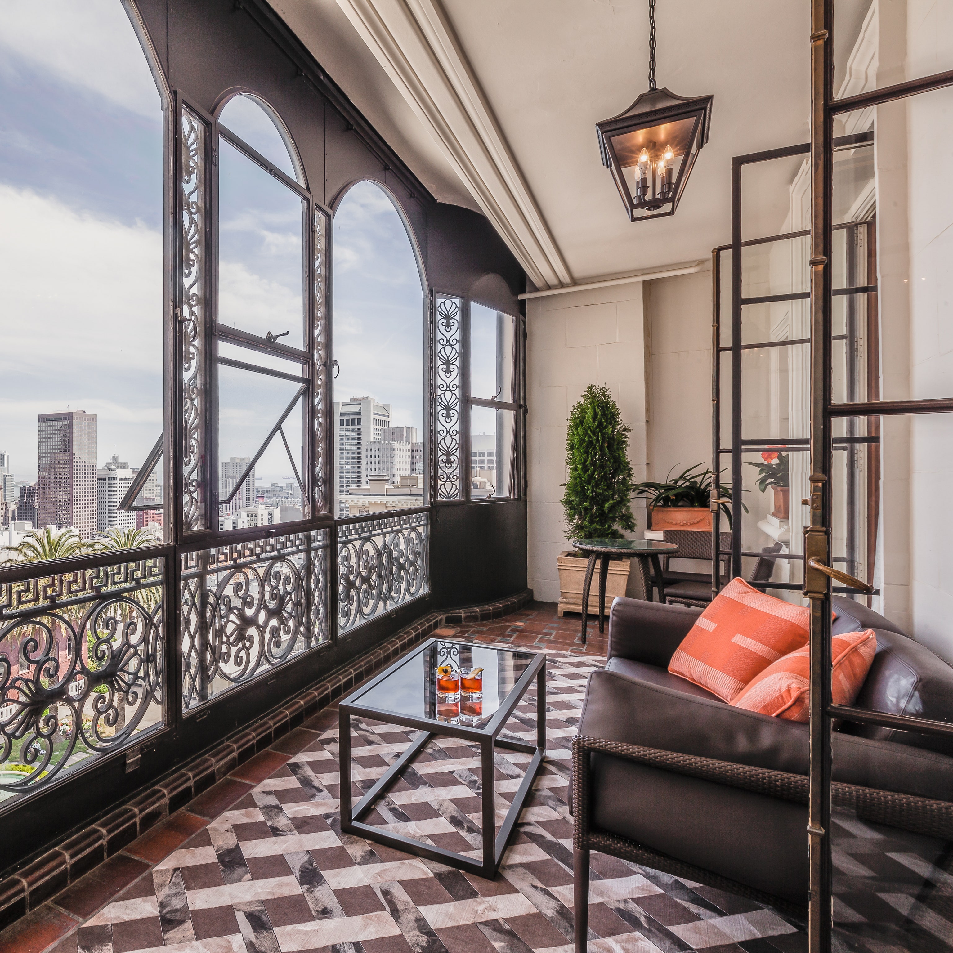 City View Room balcony with elegant furnishings for networking events and meetings.