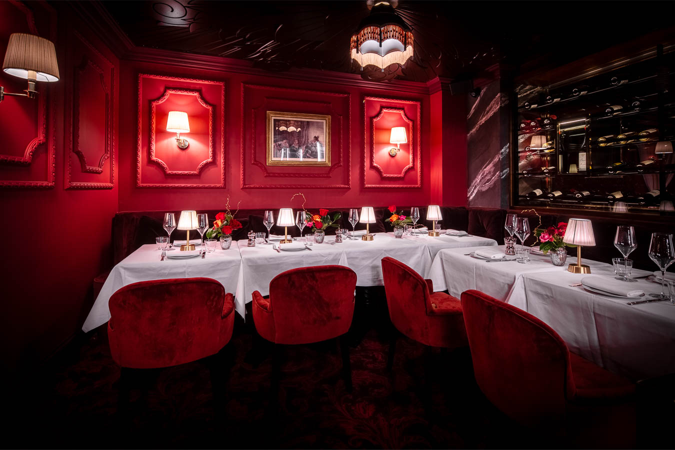Private dining room at Mistress of Mayfair, elegant decor for upscale events and gatherings.