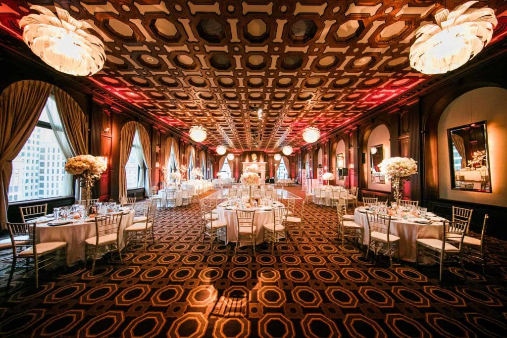 Elegant Julia Morgan Ballroom event space with round tables, perfect for weddings and corporate events.