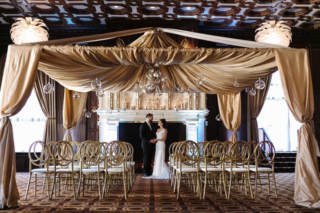 Elegant Julia Morgan Ballroom foyer with chandelier, perfect for intimate weddings.