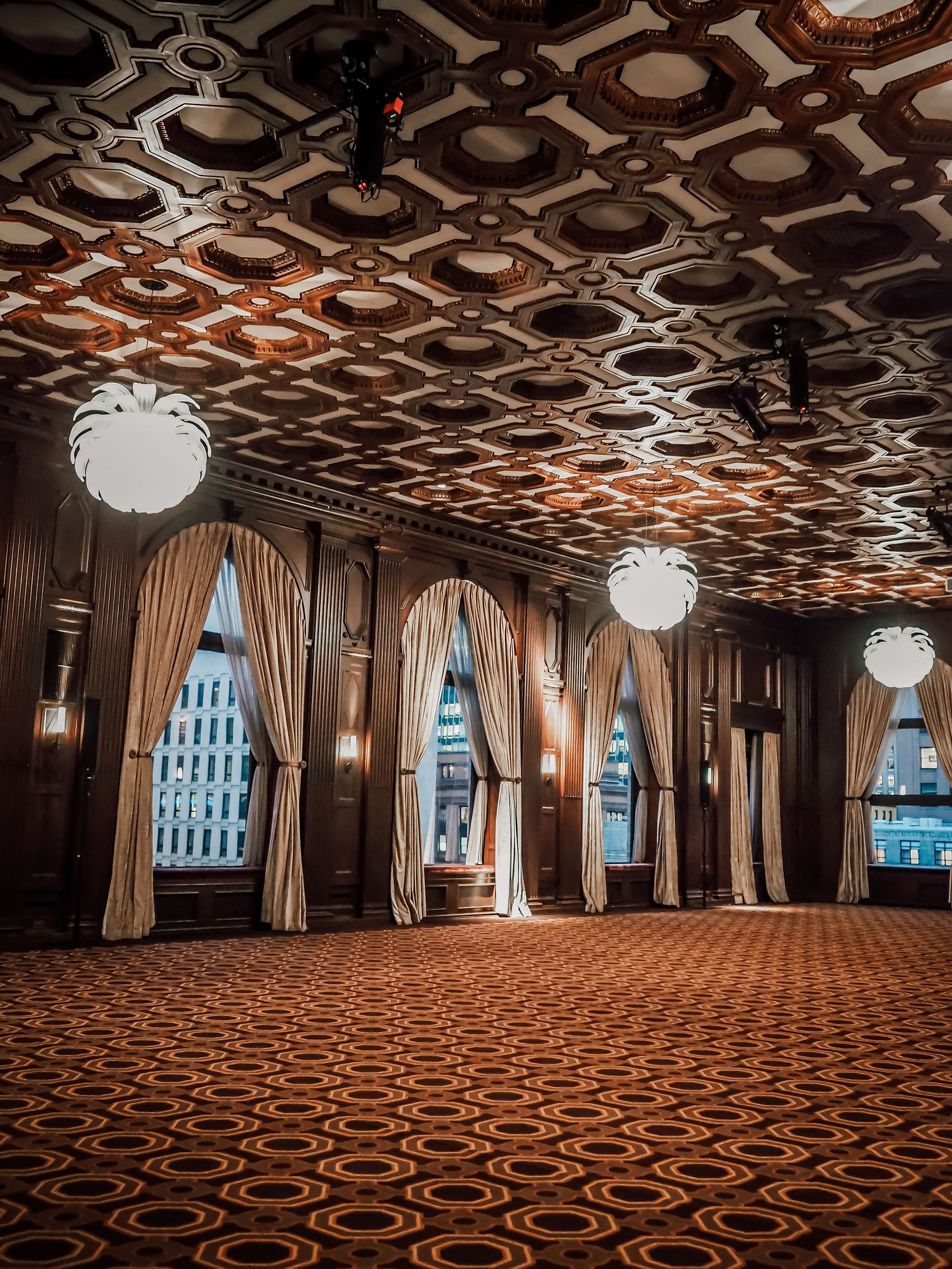 Elegant Julia Morgan Ballroom with wood paneling, ideal for upscale events and receptions.