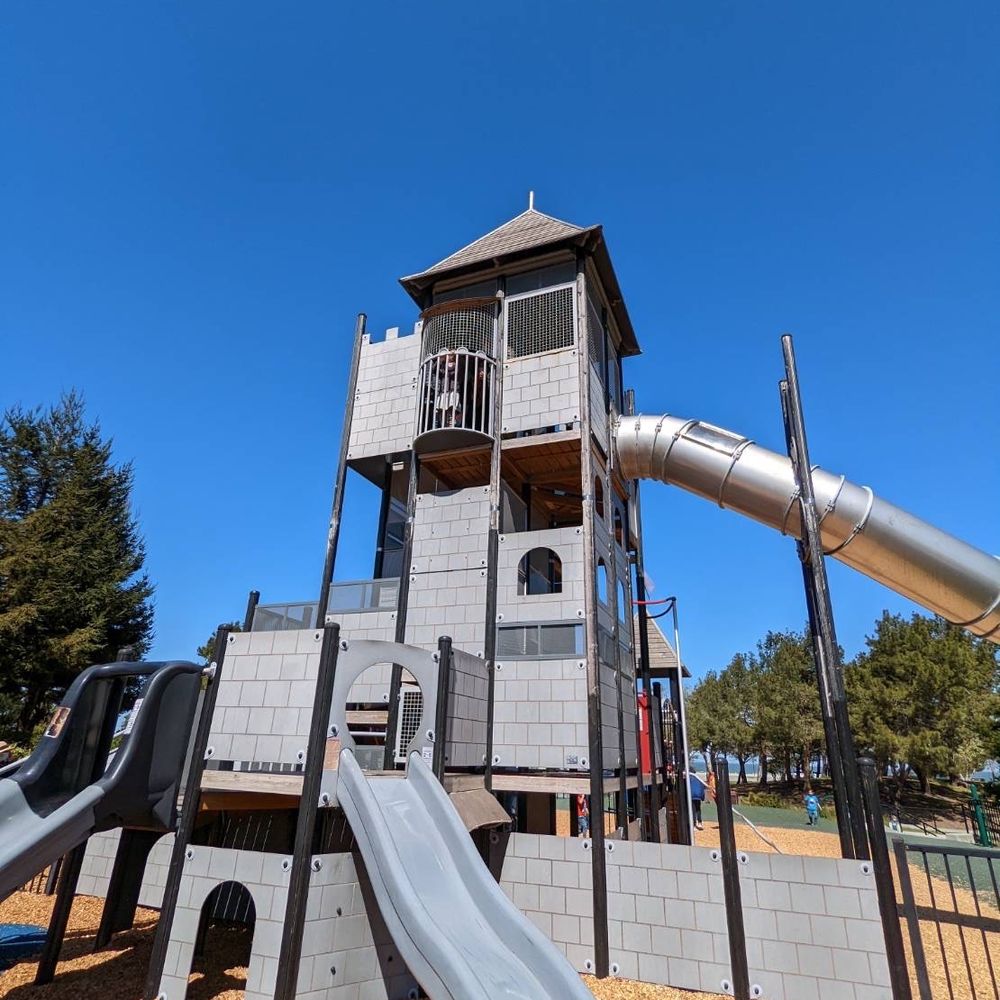 Castle-like playground in Foster City Community Center for family-friendly events.