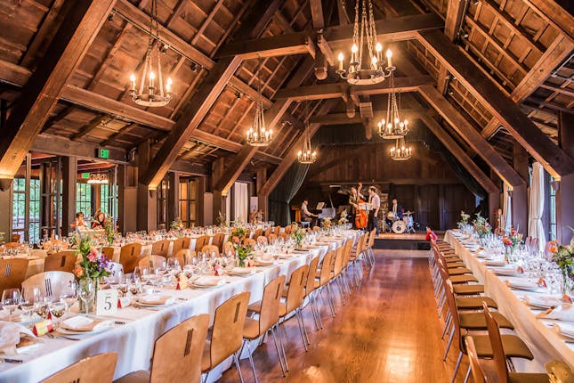 Elegant banquet table in Outdoor Art Club courtyard for formal events and celebrations.