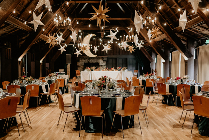 Reception Hall at Outdoor Art Club with elegant tables for formal events and gatherings.