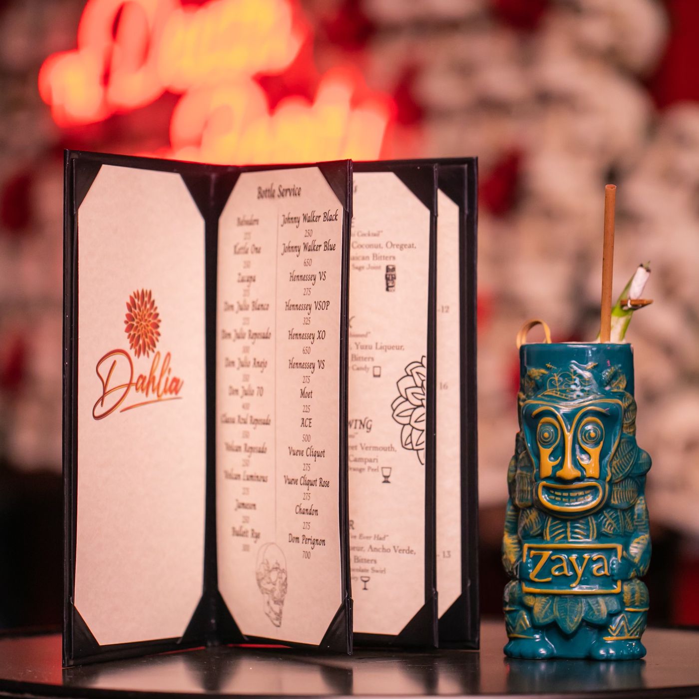 Tulum Room at Dahlia Lounge SF with tiki mug for vibrant cocktail reception.