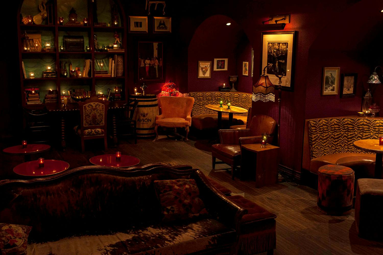 Cozy Marianne's Salon venue with warm lighting for intimate gatherings and networking events.