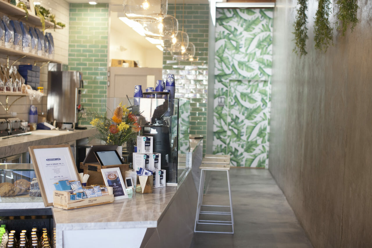 Stylish Studio City café with greenery, ideal for networking events and meetings.