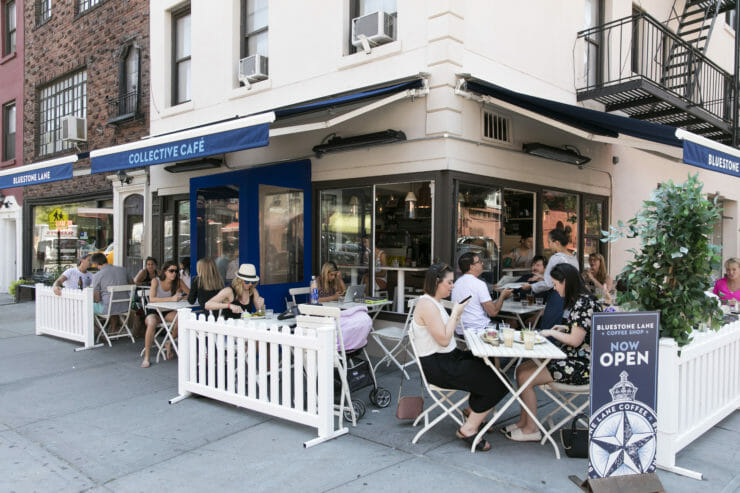 Vibrant outdoor café in Santa Monica, perfect for casual meetings and networking events.