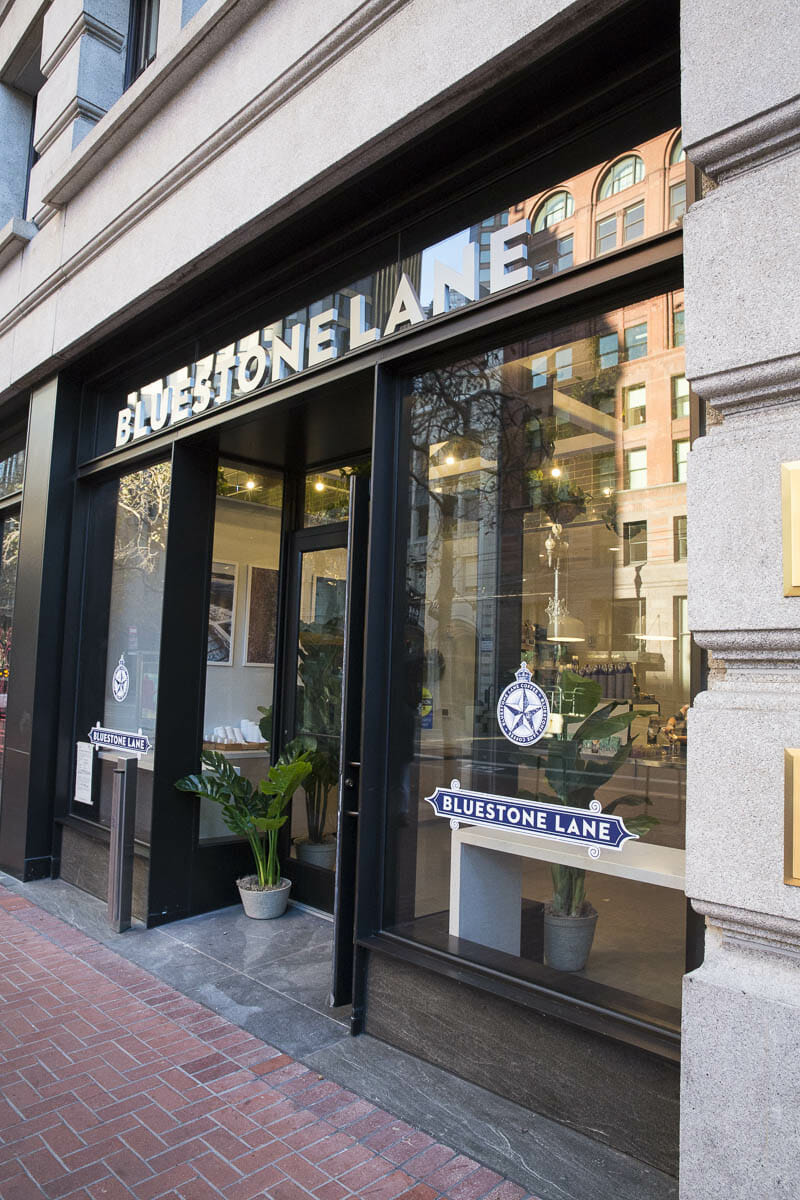 Stylish café entrance in Union Square, perfect for networking events and casual meet-ups.