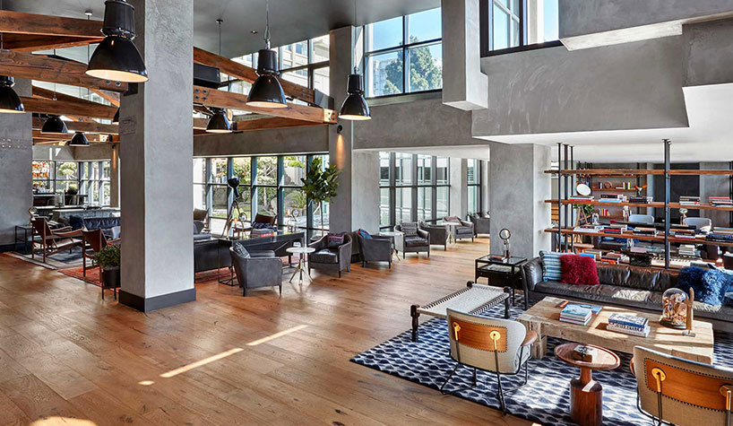 Modern event space at Hotel Kabuki with natural light, ideal for corporate gatherings.