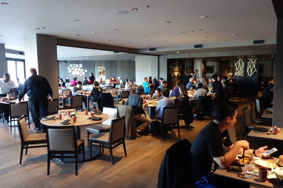 Banquet hall at Harborview Restaurant, modern decor for corporate events and networking.