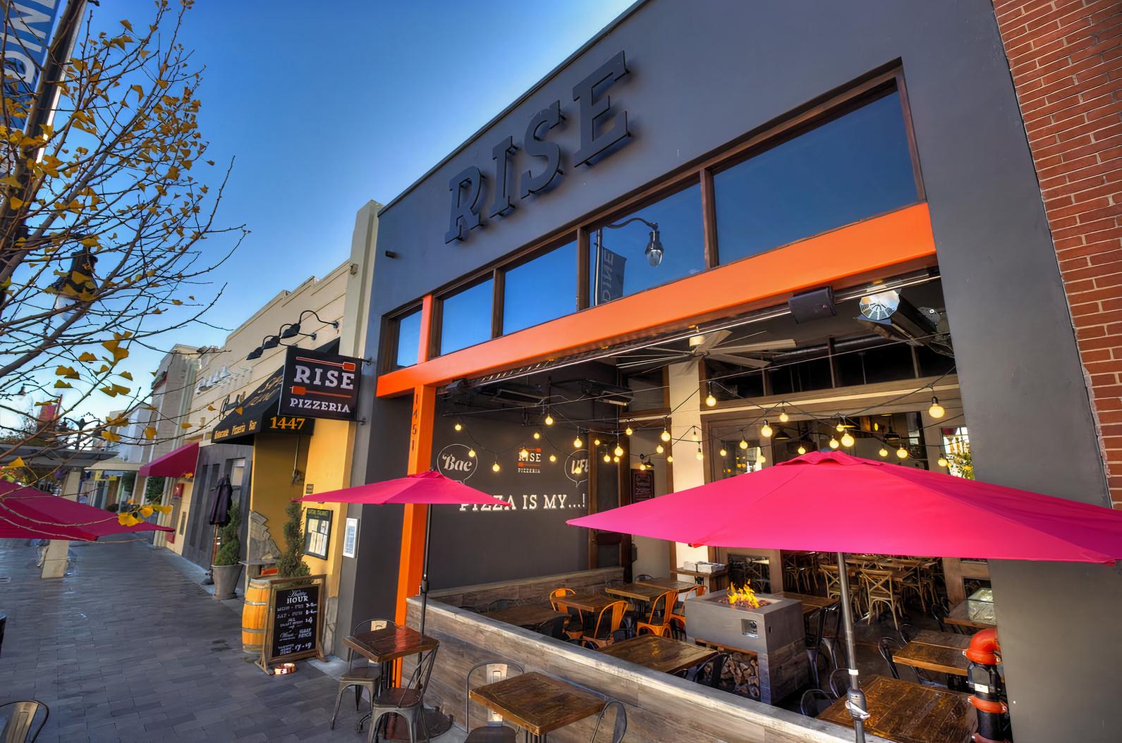 Main Floor Dining at Rise Pizzeria, vibrant venue for casual meetings and events.