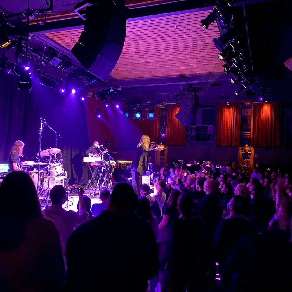 Small stage at Thee Parkside during a vibrant live music event with engaging performance.