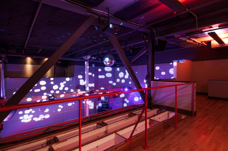 Versatile event space in Public Works SF with dynamic lighting and disco ball flair.