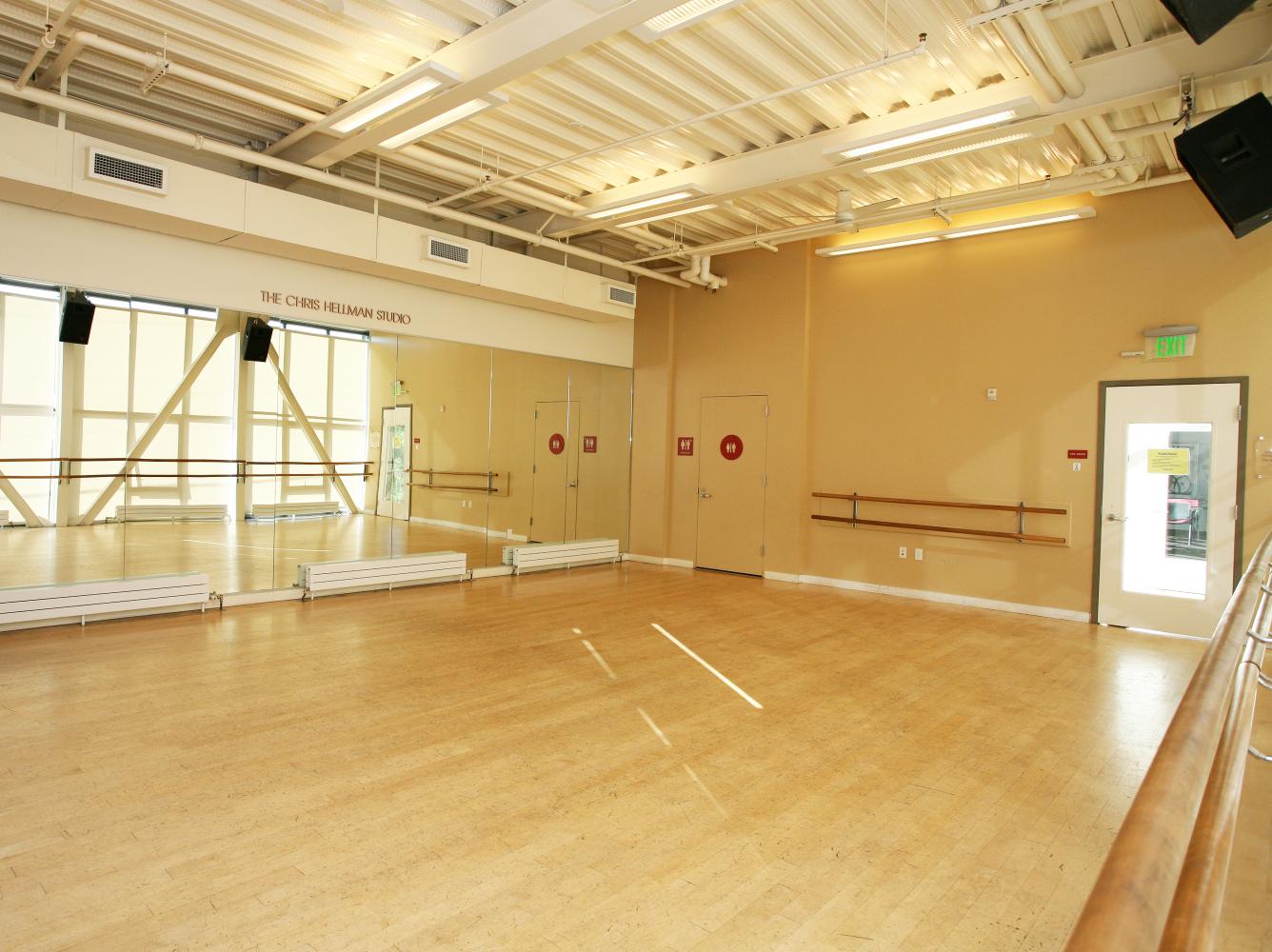 Chris Hellman Studio at ODC Theater, spacious event space with mirrors for workshops and fitness.
