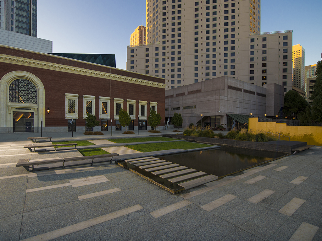 Jessie Square at Yerba Buena Gardens, ideal for events with greenery and water features.