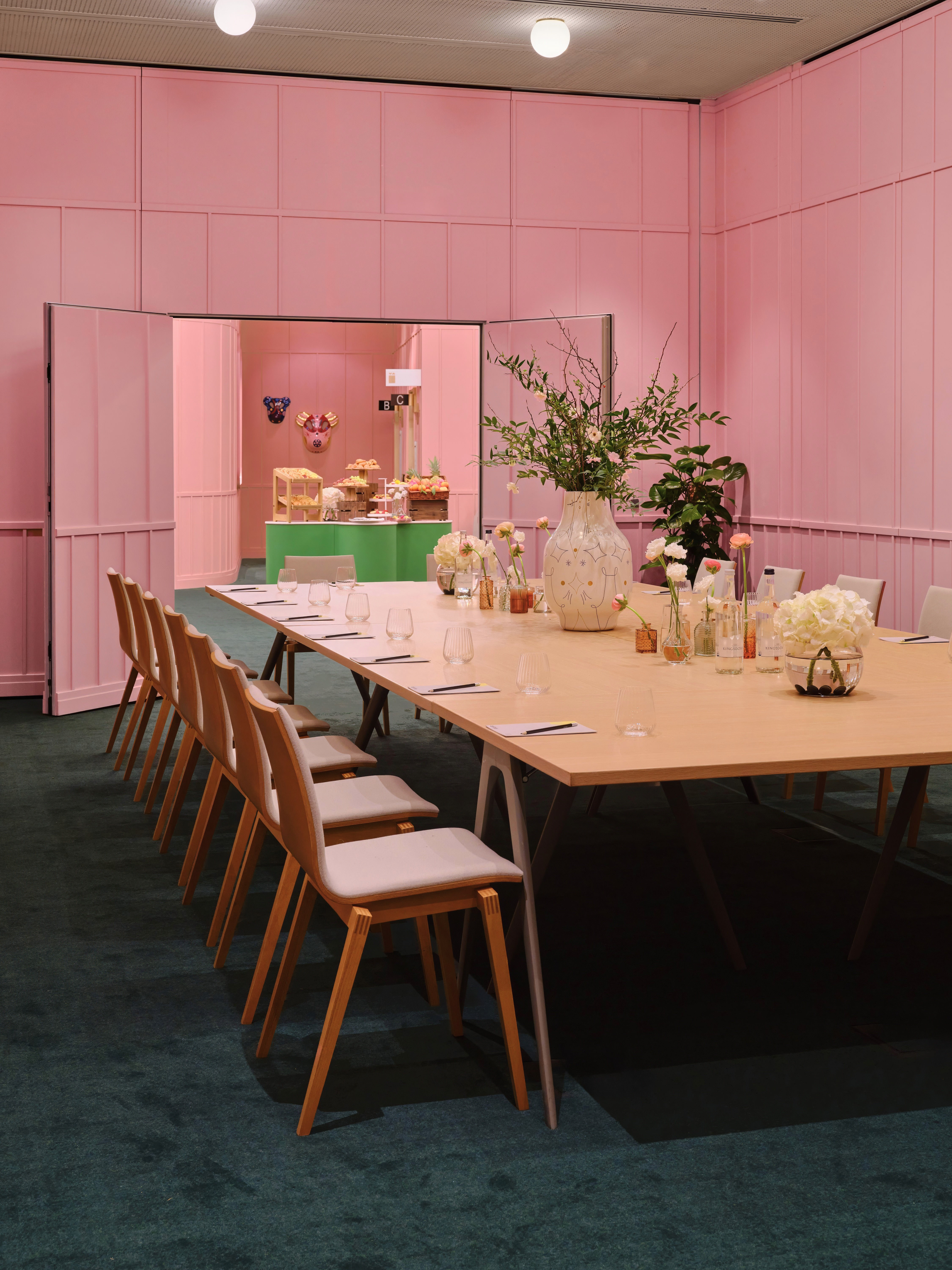 Creative Room 2 at art'otel London: elegant meeting space with light wood table for workshops.