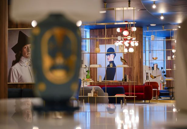 Modern meeting space with artistic decor at art'otel London Battersea Power Station.