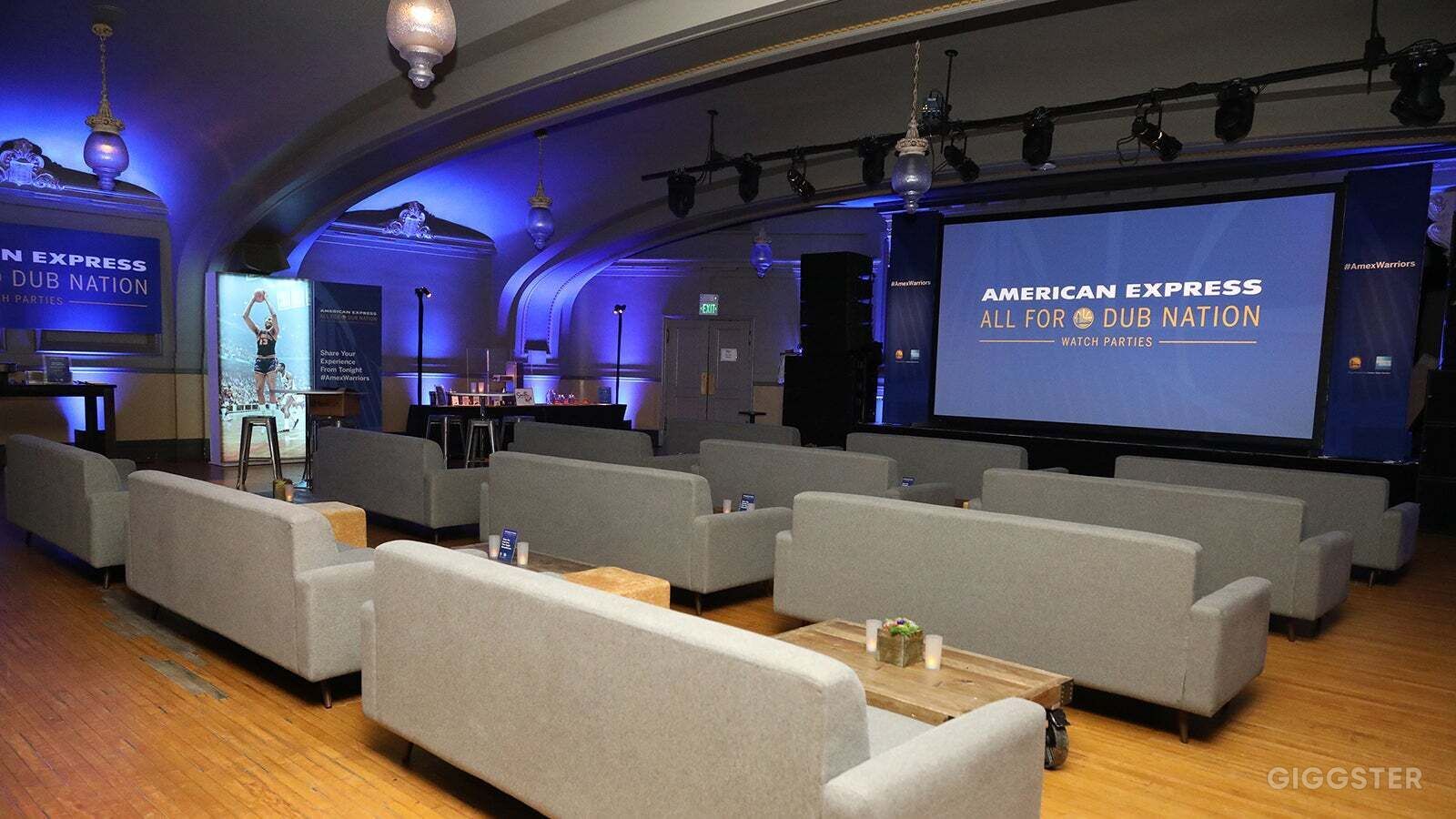 Modern corporate event space with comfortable seating and ambient lighting at Social Hall SF.